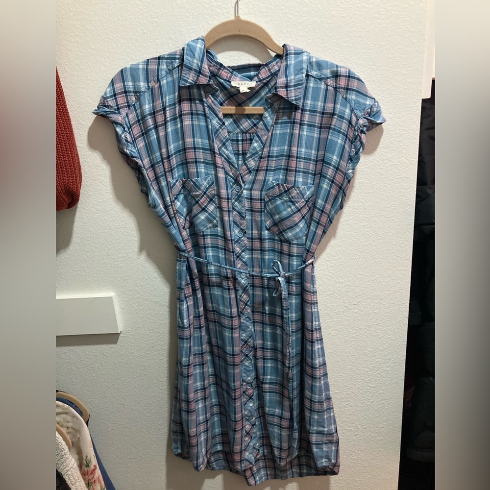 Checkered Print Linen Joie Dress